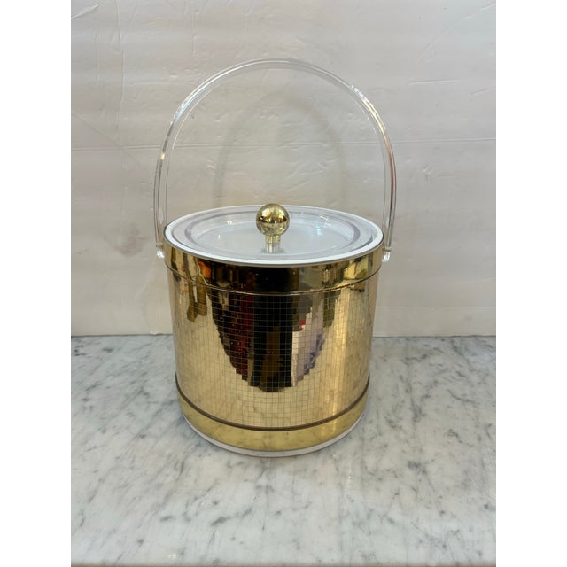Georges Briard 1970s Brass Finish and Vinyl Ice Bucket Signed For Sale In Miami - Image 6 of 11