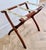 English Vintage Scheibe Folding Wooden Luggage Rack With Floral Tapestry Straps For Sale - Image 3 of 8
