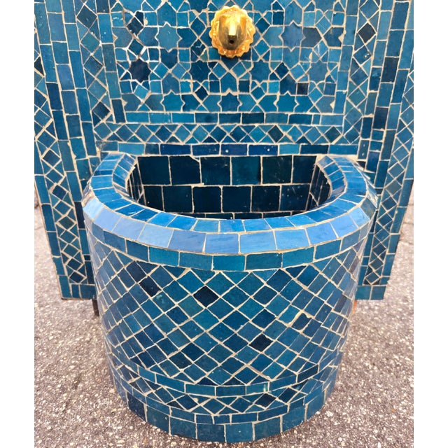 Petrol Blue Arched Moroccan Mosaic Tile Fountain For Sale In Orlando - Image 6 of 7