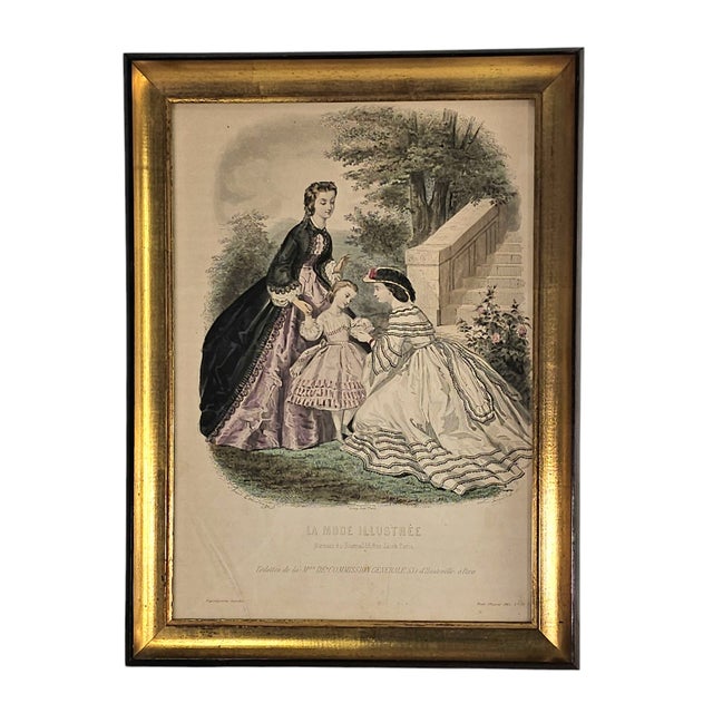 A captivating glimpse into 19th-century Parisian fashion, these La Mode Illustree French fashion prints from 1862 and 1863...