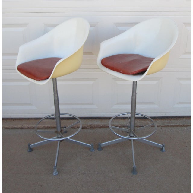Metal 2 Hamilton Cosco Fiberglass Swivel Bar Stools For Sale - Image 7 of 18