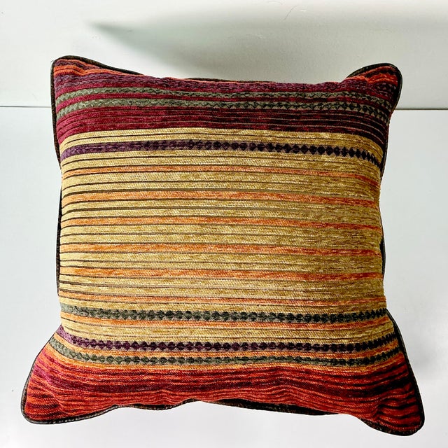 1980s Vintage Boho Chic Southwestern Ralph Lauren Jewel Tone Cut Striped Chenille Decorative Pillows - A Pair For Sale - Image 13 of 13