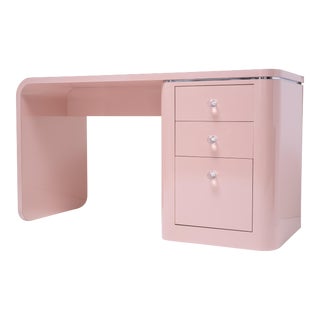 1980s Vintage Deco Pink Laminate Desk With Water Fall Edge For Sale