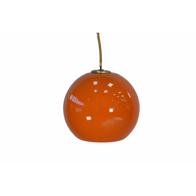 1970s Vintage Ball Pendant Lights in Orange Opaline, 1970s, Set of 9 For Sale - Image 5 of 10
