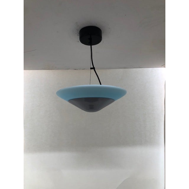 Baby Blue Mid-Century Modern Murano Blue Glass Pendant Lamp. Mounting: Gray / Black For Sale - Image 8 of 13