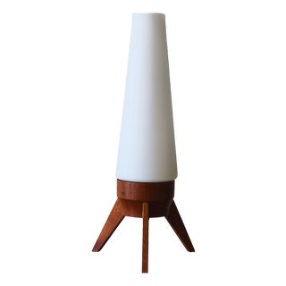 Rocket Lamp in Teak and Opaline Glass, 1950s For Sale
