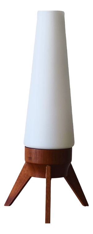 Rocket Lamp in Teak and Opaline Glass, 1950s