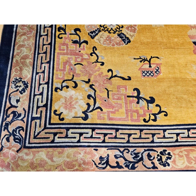 Antique Art Deco Chinese Rug, Hand-Knotted Wool, Pastel Yellow & Blue, 10x15 For Sale - Image 14 of 18