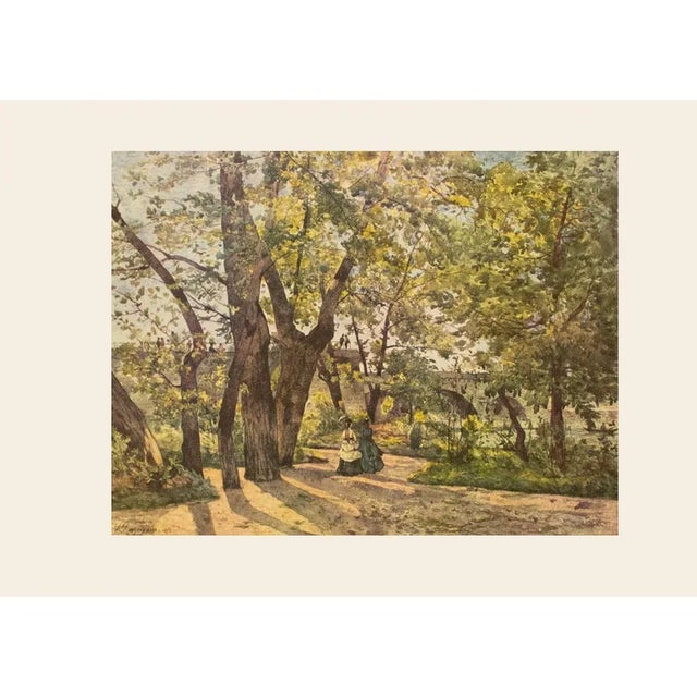 Forest Green After H. J. Harpignies "View of Paris", First Edition Cottage Style Vintage Print For Sale - Image 8 of 8