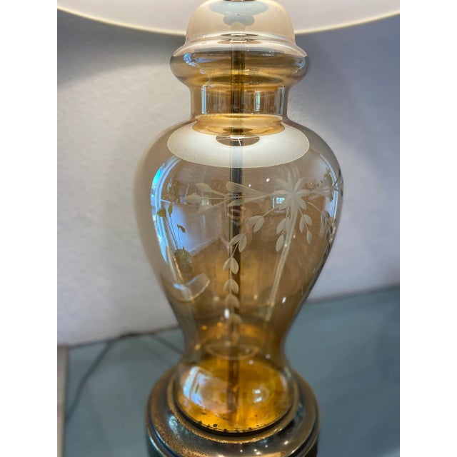 Art Deco Vintage Etched Amber Lamp For Sale - Image 3 of 4