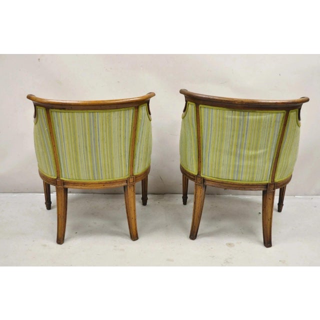 Antique Italian Regency Distress Carved Walnut Barrel Back Club Arm Chair, Pair For Sale - Image 9 of 11