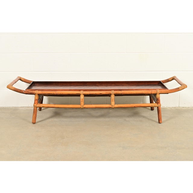 John Wisner for Ficks Reed Mid-Century Hollywood Regency Pagoda Coffee Table, 1950s For Sale - Image 11 of 11