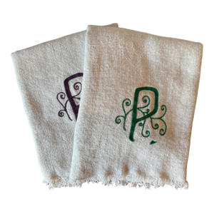 Pair of Hand Embroidered Slub Linen Throws