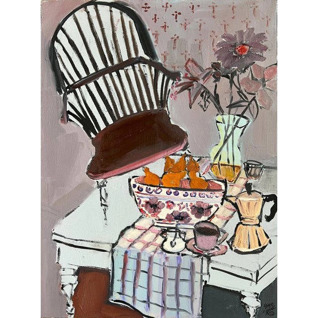 Original Oil Painting in the Style of Early American "Moka Mornings" by Shann Spishak For Sale