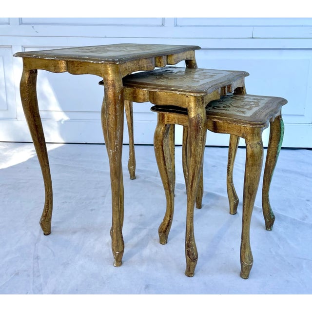 Set of Three Italian Florentine Gilt Wood Nesting Tables | Chairish