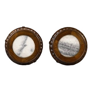 Pair of Marble-Inset Rosewood Stands | Chinese | 20th Century | Provenance: David H. Murdock Collection For Sale