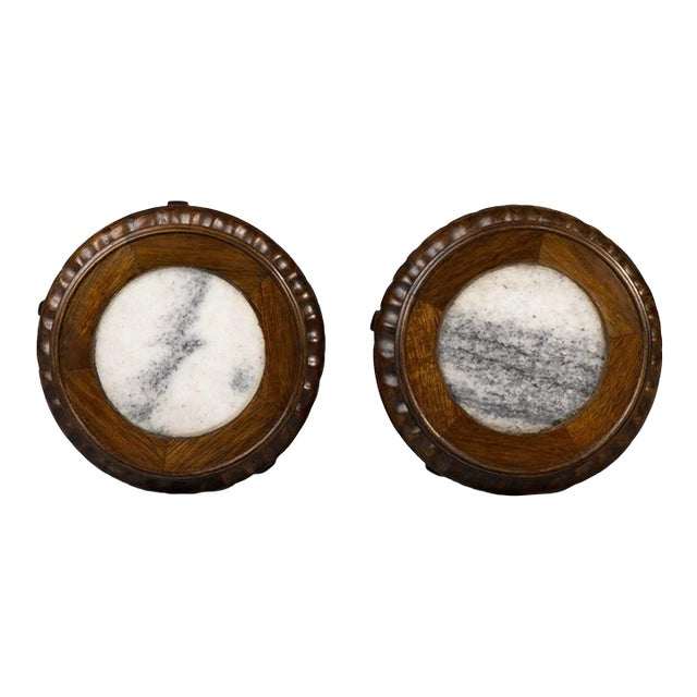 Pair of Marble-Inset Rosewood Stands | Chinese | 20th Century | Provenance: David H. Murdock Collection For Sale
