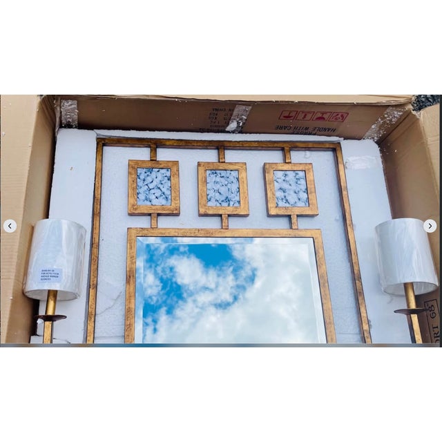 Modern Port 68 Avenue Bronze/Gold Mirror With Sconces *In Box* For Sale - Image 3 of 4