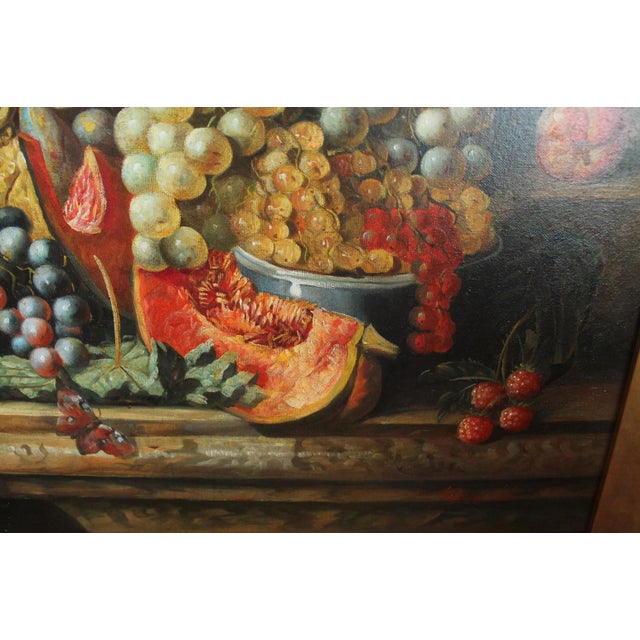 Mid 20th Century Still Life Oil on Canvas Painting: Flowers and Fruit For Sale - Image 5 of 14
