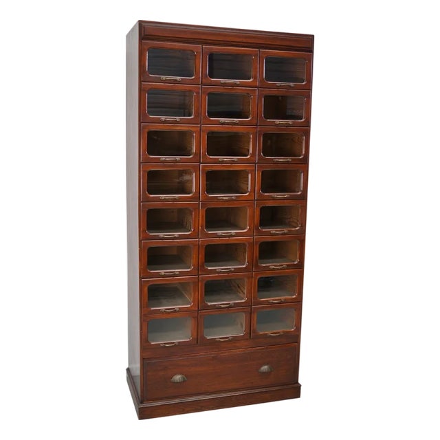 English Haberdashery Shop Cabinet with Glass Fronted Drawers, 1930s For Sale