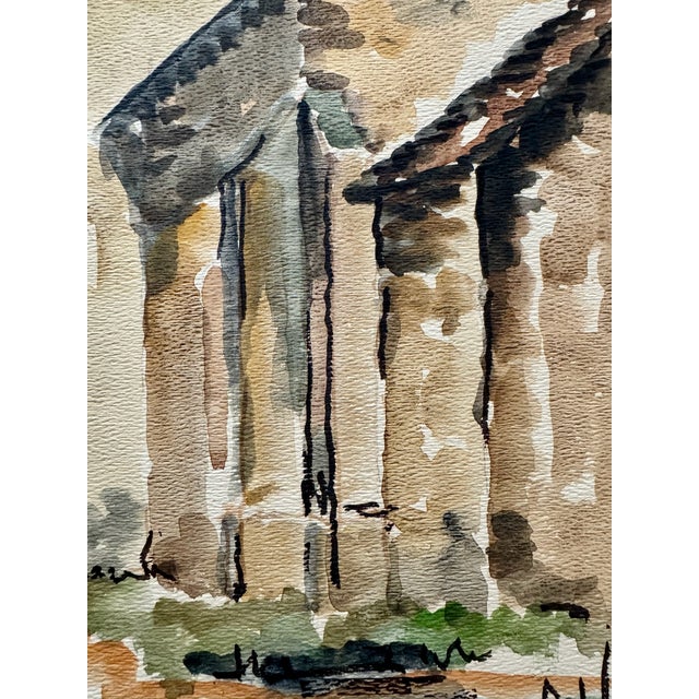 Rustic 1940s Henry Emil Salloch Original Watercolor on Paper Old Country Chapel. For Sale - Image 3 of 5