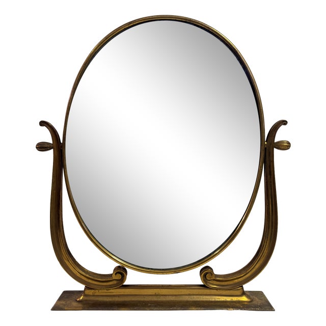 Mid-Century Italian Brass Vanity or Dressing Table Mirror, 1950s For Sale