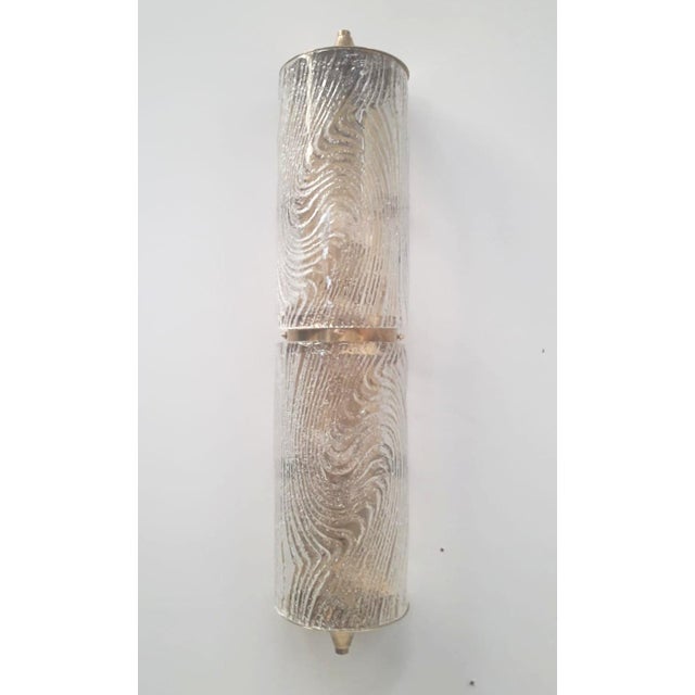 Italian wall light or flush mount with clear Murano glass hand blown into cylinder shaped diffusers with textured patterns...