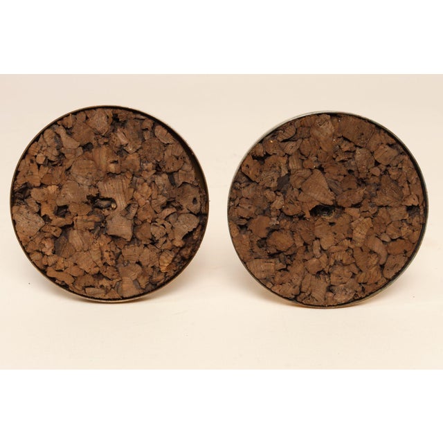 Set of Two Vintage Patinated Brass Candlesticks With Cork Bases For Sale In New York - Image 6 of 18