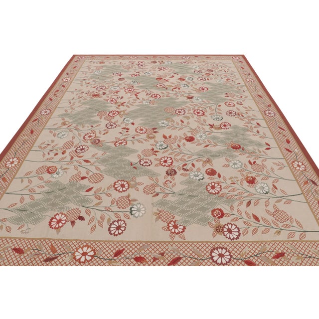 2010s Rug & Kilim's Aubusson Rug, Cream With Red and Sage Floral Patterns For Sale - Image 5 of 8