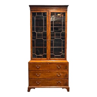 Antique English Georgian Mahogany Bureau Bookcase With Astragal Glass Doors, Late 18th Century For Sale