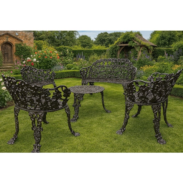 Circa 1950s — By J. F. Day & Co. Cast Iron Grapevine Garden Suite, 5 Pieces, Attributed For Sale - Image 12 of 13