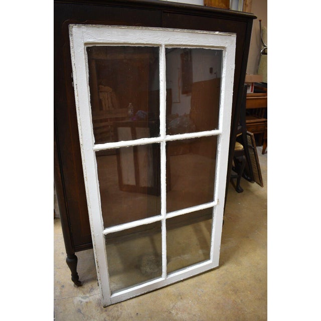 Cool display piece. Antique 6 pane Farmhouse Window with White frame. The original hinges, hardware. possibly a swing out...