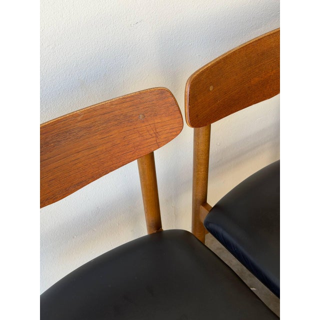 Set of 4 Danish Teak Dining Chairs With Black Leather Seats | Mid-Century Modern 1960s For Sale - Image 9 of 11