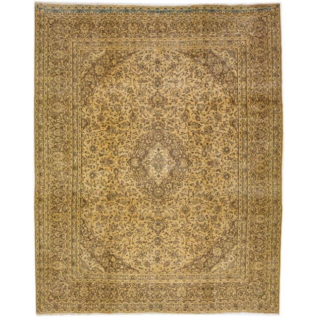 Textile 1960s Vintage Persian Tabriz Handmade Medallion Ivory Wool Rug 10 X 12 For Sale - Image 7 of 7