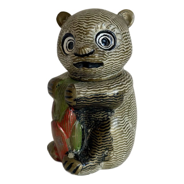 Vintage Indian Brass & Enamel Figurative Bear Lidded Trinket Box For Sale