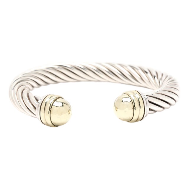 David Yurman Cuff Bracelet, Sterling Silver & 14k Yellow Gold, Length 6.75 In For Sale