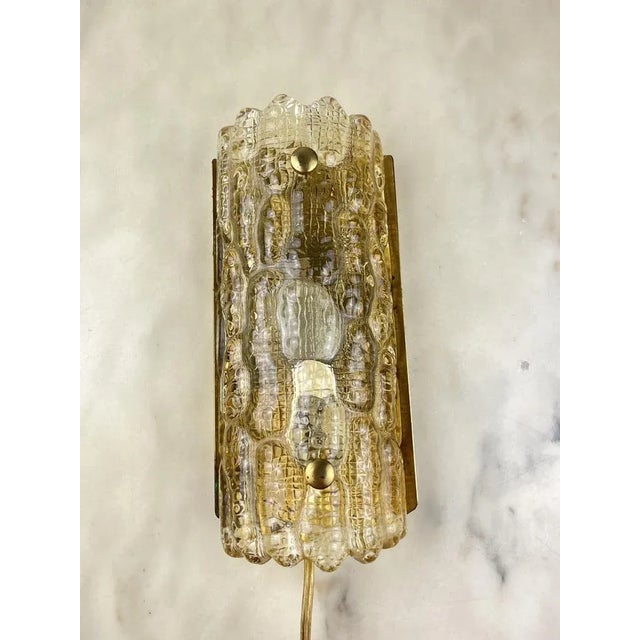 Tan Glass and Brass Wall Lamp by Carl Faggerlund for Orrefors / Lyfa, Denmark, 1970s For Sale - Image 8 of 13