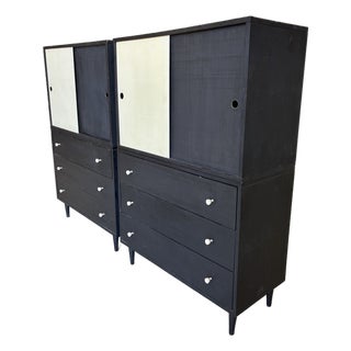 Mid Century Modern Black and White Cabinet in the Style of Paul McCobb For Sale
