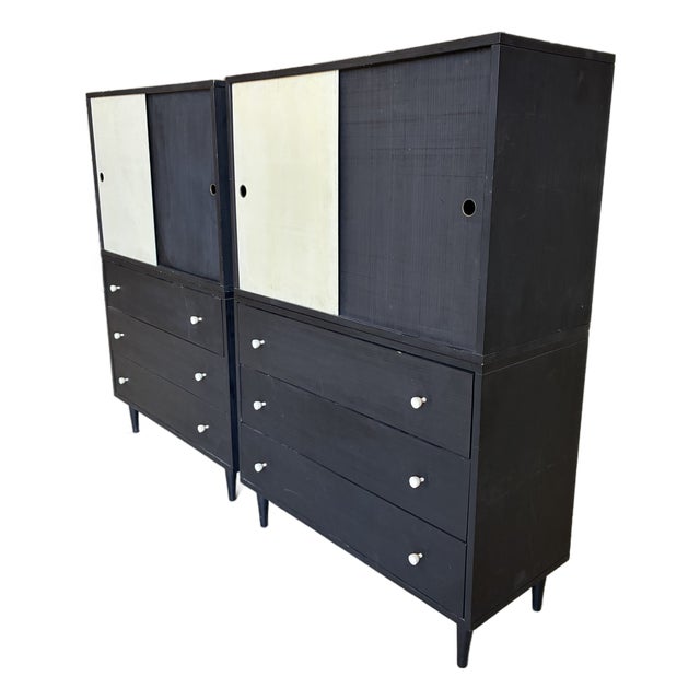 Mid Century Modern Black and White Cabinet in the Style of Paul McCobb For Sale