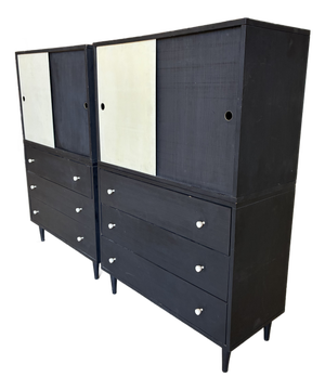 Mid Century Modern Black and White Cabinet in the Style of Paul McCobb