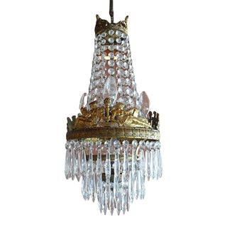 C1890 French Antique Empire Gilt Bronze Cascading Cut Crystal Chandelier For Sale