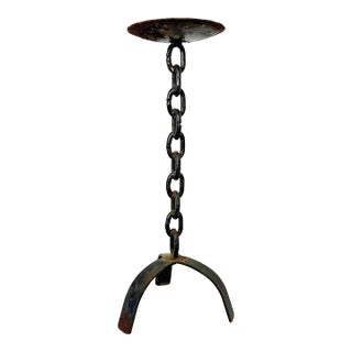 1970s Rustic Brutalist Chain Link Candle Holder For Sale