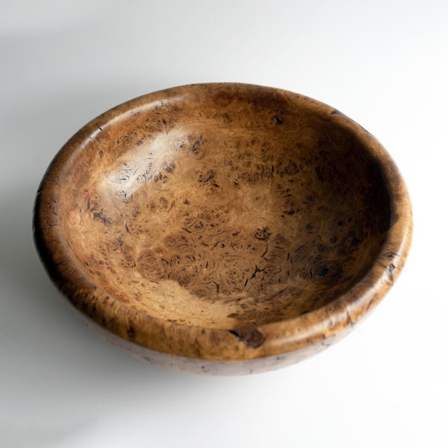 1940s Large Vintage Turned Burl Oak Bowl, Table Centrepiece, Mid 20th Century For Sale - Image 5 of 14