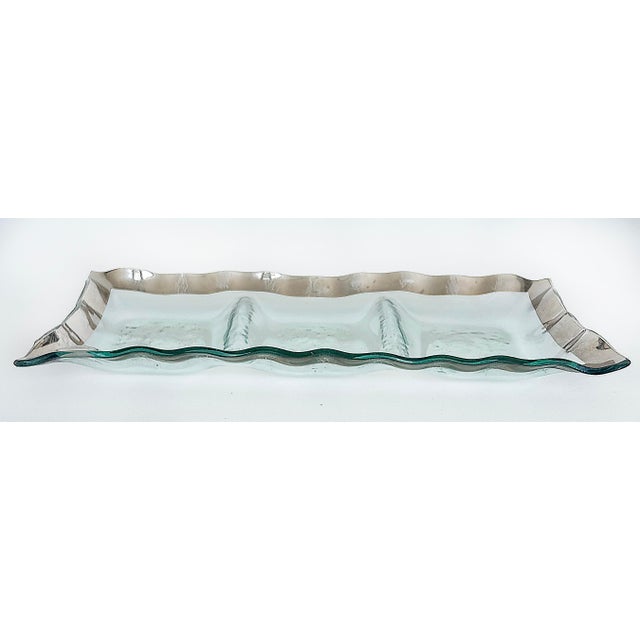Modern Vintage AnnieGlass Roman Platinum 3-Section Hors d'Oeuvres Serving Tray, Ruffled Edge For Sale - Image 3 of 5