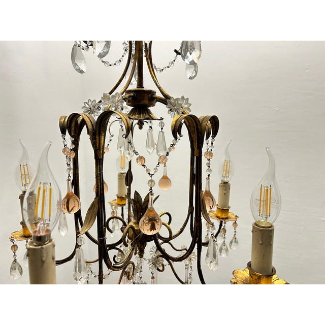 Glass Florentine Gold Gilded Murano Glass Chandelier, 1960s For Sale - Image 7 of 14
