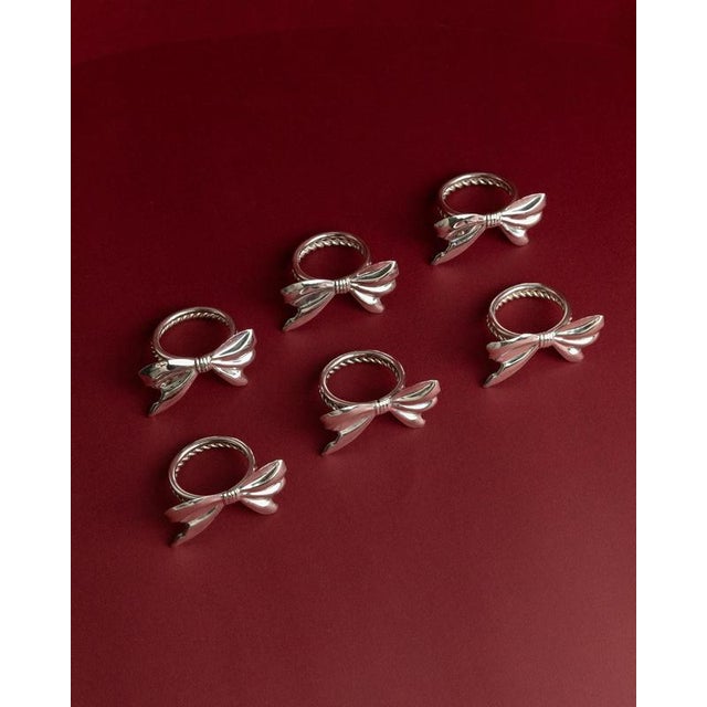Metal Vintage Silver-Plated Ribbon Napkin Rings, 1970s, Set of 6 For Sale - Image 7 of 11