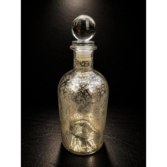 2000 - 2009 Vintage Mercury Glass Apothecary Bottles with Original Stoppers, Set of 3 For Sale - Image 5 of 7