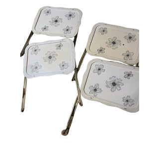 Vintage Mid-Century Modern Starburst Metal Folding Tv Trays With Rolling Stand-Set of Four For Sale