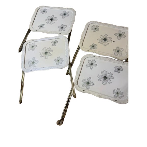 Vintage Mid-Century Modern Starburst Metal Folding Tv Trays With Rolling Stand-Set of Four For Sale