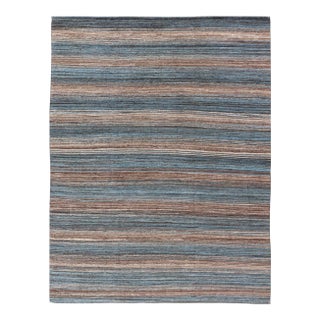 Brown and Blue Flat-Weave Hand Woven Kilim by Keivan Woven Arts, 9x12'4 For Sale